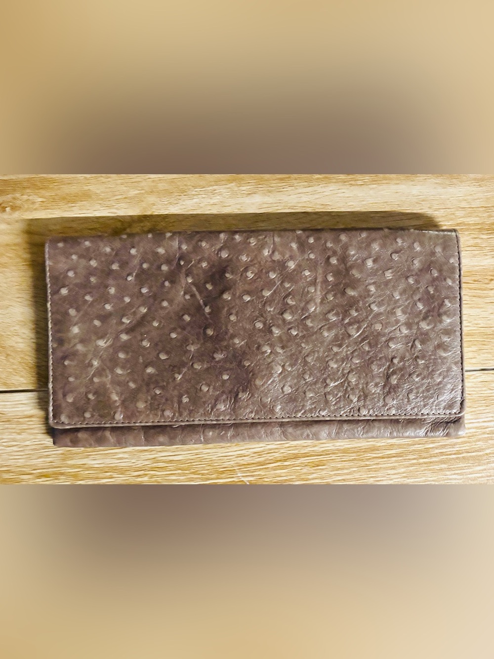 Etui London- Textured Brown Ostrich-Pattern Leather Clutch